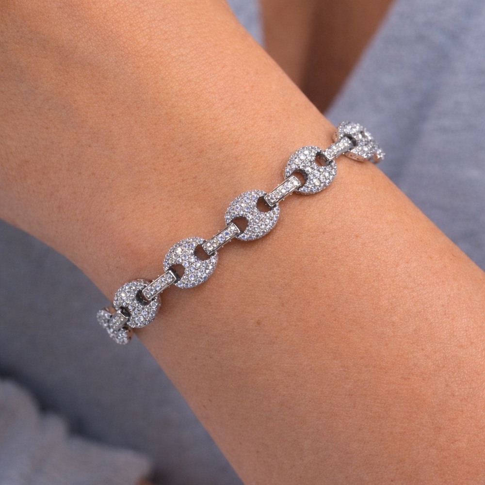 White gold pave link chain bracelet